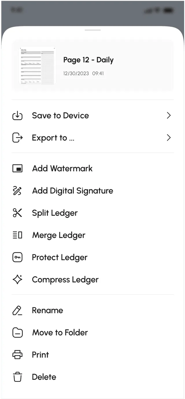Page actions: save, export, watermark, digital signature, split, merge, protect, compress, rename, move, print, delete